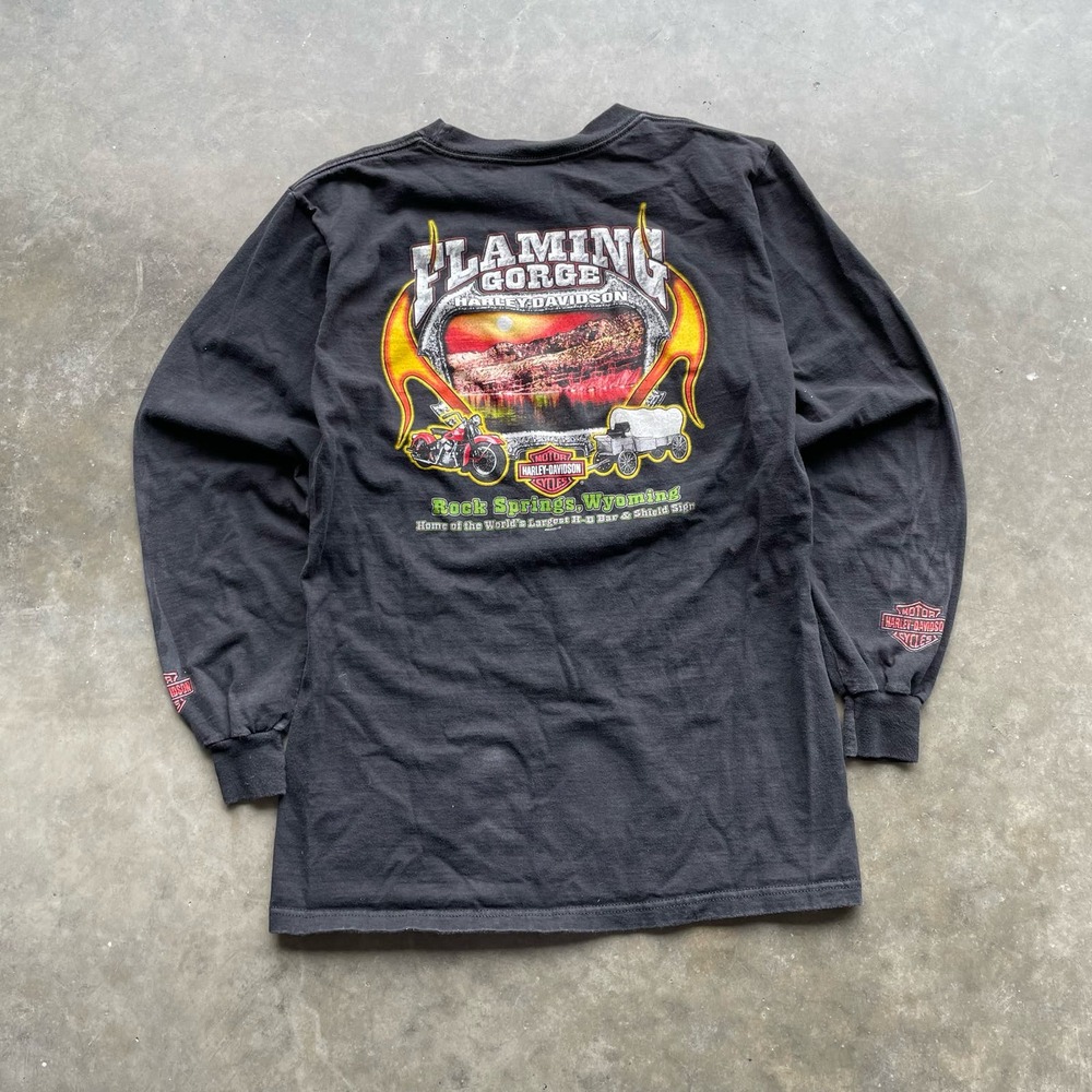 VINTAGE BLACK HARLEY DAVIDSON LONGSLEEVE TEE SHIRT MEDIUM